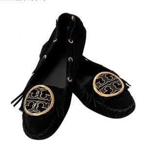 Tory Burch Black Alexandra Fringe Moccasins Flats Size 6